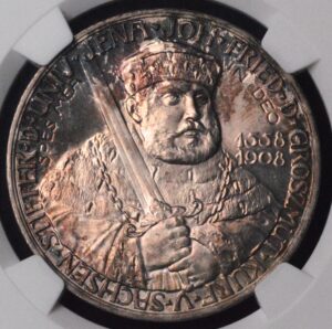 1908-A GERMANY SILVER 5 MARK SAXE WEIMAR EISENACH JENA UNIVERSITY NGC MS65 MONSTER TONED AND MONSTER LUSTER! TRUST US!!