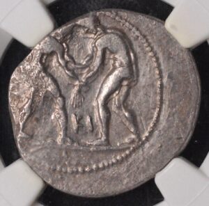 Pamphylia Aspendus c.380-325 B.C. AR Stater obv wrestlers NGC CH VF