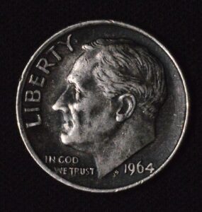 1964 Roosevelt Dime Silver - Black Cameo Patina