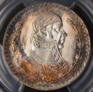 1965 PESO MORELOS MEXICO PCGS MS-67 TONED DARK SILVER BEAUTIFUL TONER!