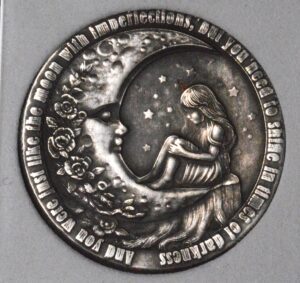 Gorgeous One of a Kind Hobo Art (Girl in front of the Man of the Moon) Silver Peace Dollar Engraving. High Details!