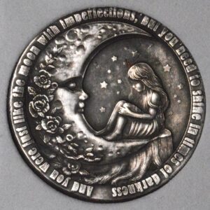 Gorgeous One of a Kind Hobo Art (Girl in front of the Man of the Moon) Silver Peace Dollar Engraving. High Details!