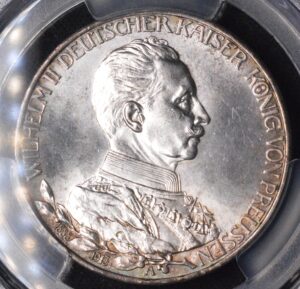 1913-A Prussia 3 Mark Coin PCGS MS64 Blast White Hot Luster!!