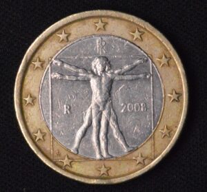 1 Euro with Da Vinci's Vitruvian Man