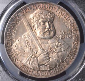 1908 Silver 5 Marks Jena University PCGS UNC Details (Doesn't Look at All Cleaned) Gorgeous Piece J-161 Die