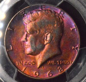 MONSTER TONED 1968 Kennedy Half Dollar PCGS UNC Details Artifical Color!