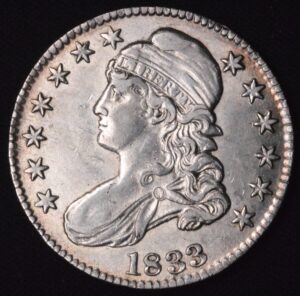 1833 Capped Bust Silver Half Dollar GORGEOUS ORIGINAL LUSTER AU/BU!