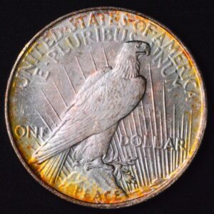 1924 PEACE DOLLAR BEAUTIFUL REVERSE RAINBOW TONING UNC