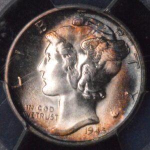 MASTERFULLY TONED 1945-S SILVER MERCURY DIME MS64 BEAUTIFUL COLORS MICRO "S" VARIETY!