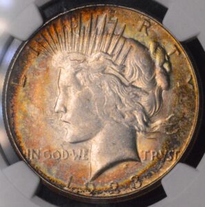 SEMI KEY DATE 1923-S Peace Dollar NGC AU58 RAINBOW RING TONING! RARE