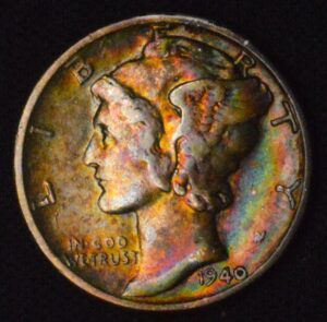 1940 Monster Toned Silver Mercury Dime Monster Rainbows CIRC!