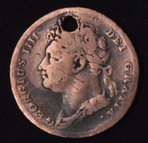1823 Great Britain Farthing Copper Coin with Hole