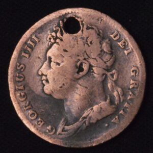 1823 Great Britain Farthing Copper Coin with Hole