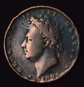 1829 Great Britain Farthing Copper Coin