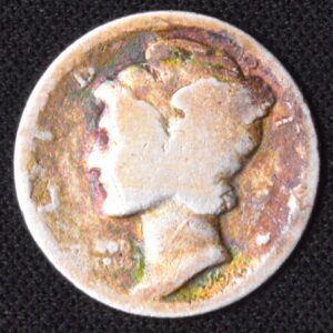 Rainbow Toned Mercury Dime Circulated Silver
