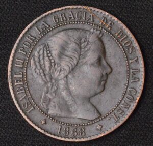 SPAIN. ISABEL II. 2 1/2 CENTIMOS 1868 Jubia.