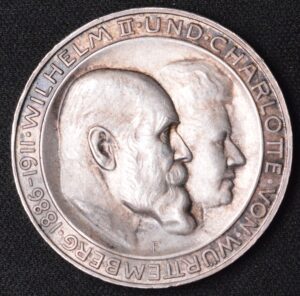 1911 F Wurttemberg Wilhelm II Wedding 3 Mark Silver Coin Beautiful Enigmatic Color!