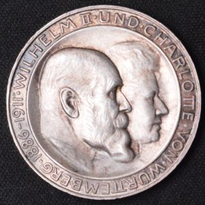 1911 F Wurttemberg Wilhelm II Wedding 3 Mark Silver Coin Beautiful Enigmatic Color!