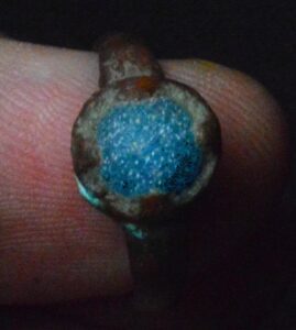 Roman Bronze Ring w/ Dark Blue Stone Small & Authentic!
