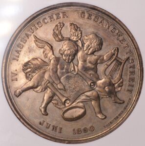 Germany: "Eintracht Club" Silvered bronze 1890-Dated NGC MS63 RARE