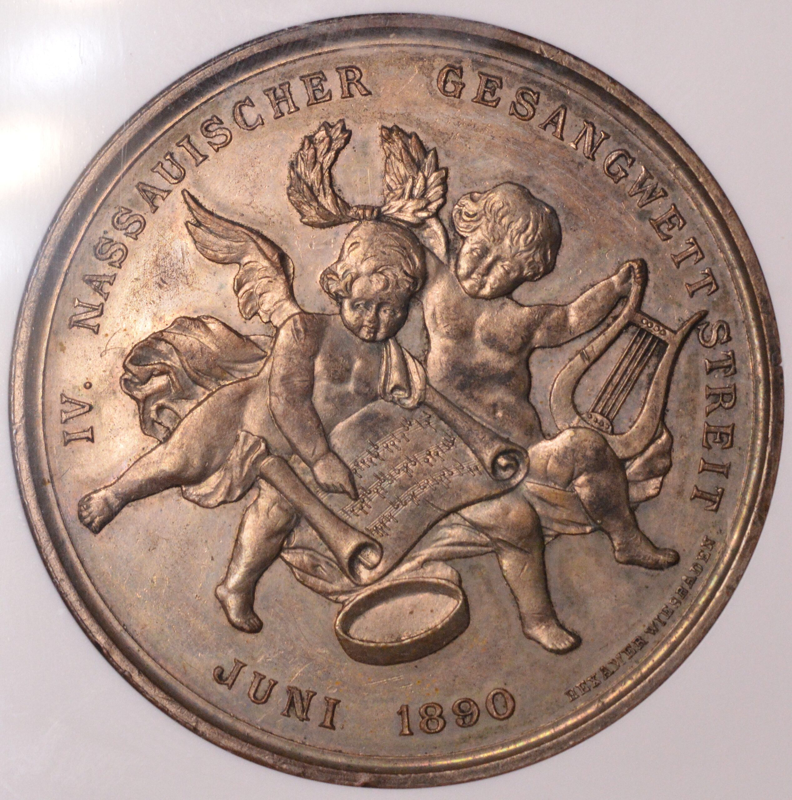 Germany: "Eintracht Club" Silvered bronze 1890-Dated NGC MS63 RARE