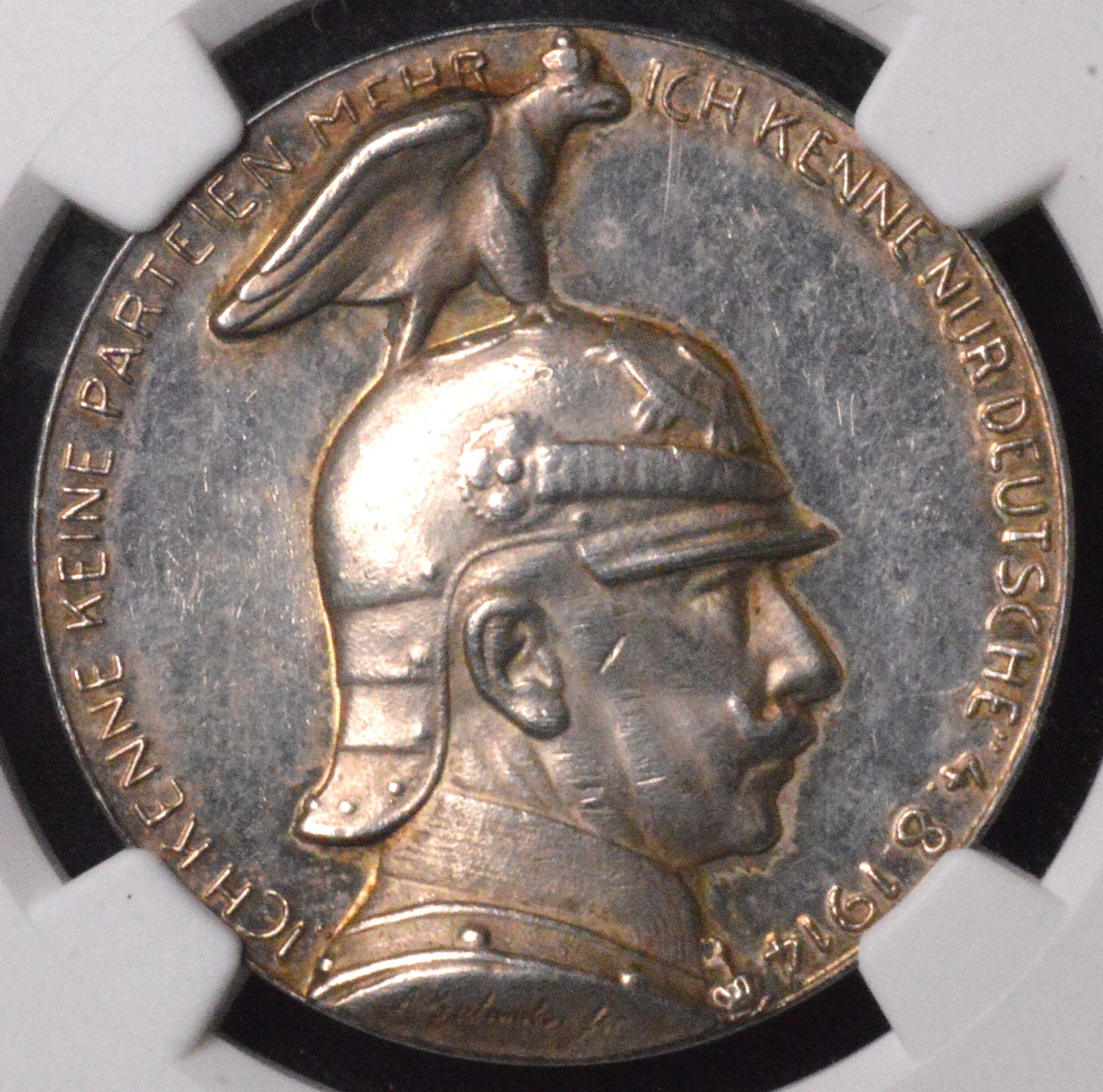 Germany: Wilhelm II Silver "Reichstag Speech" Medal 1914 NGC MS61 Proof Like! RARE