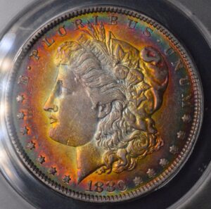 1880 Morgan Silver Dollar * ANACS AU50 * AMAZING Rainbow Toning