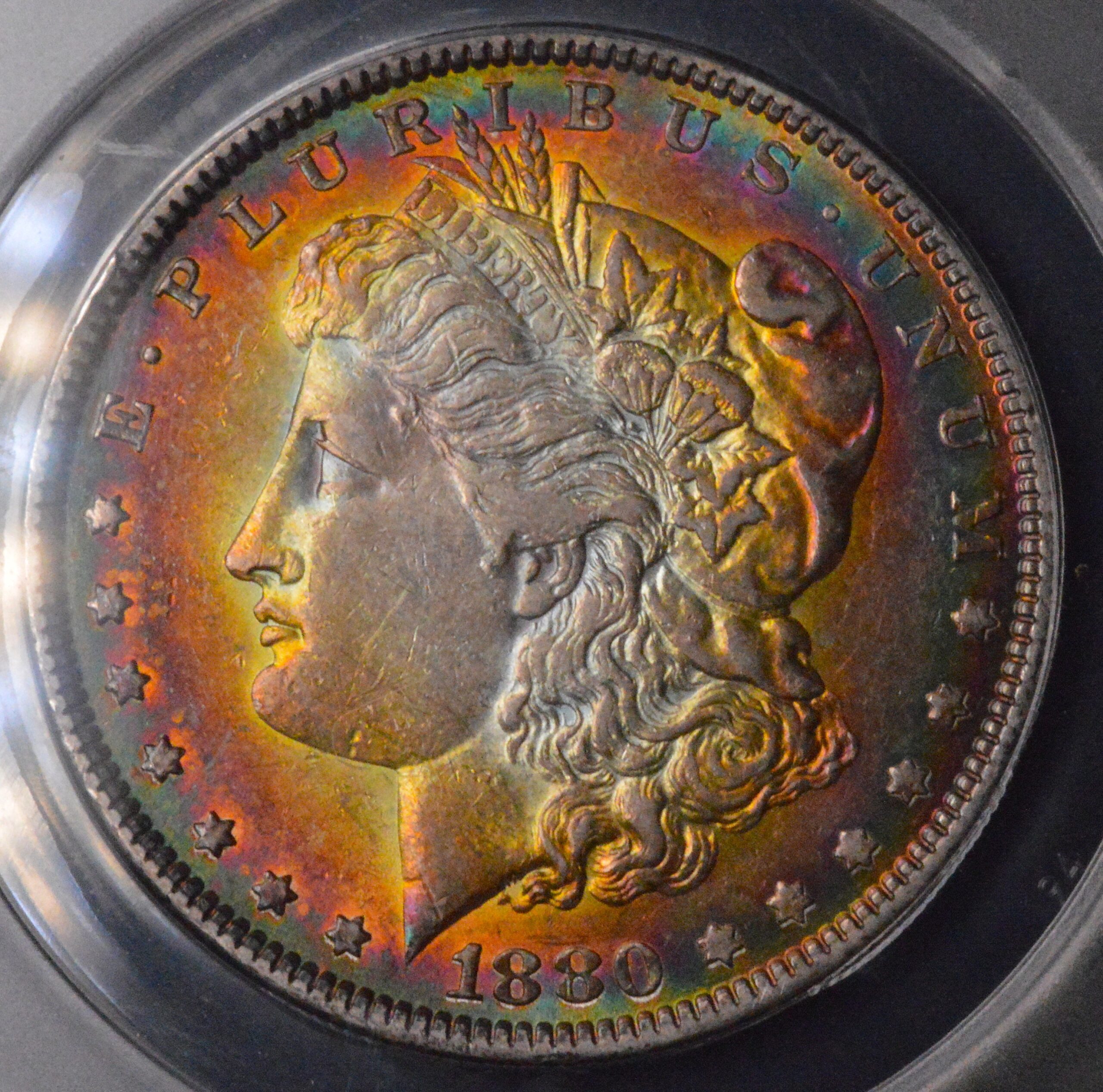 1880 Morgan Silver Dollar * ANACS AU50 * AMAZING Rainbow Toning